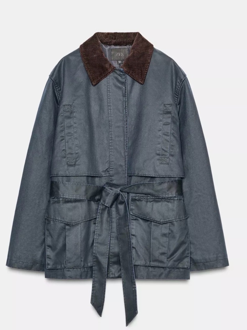 Zara WAXED PARKA WITH CORDUROY COLLAR - Navy blue